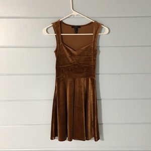 bronze velvet fit and flare dress